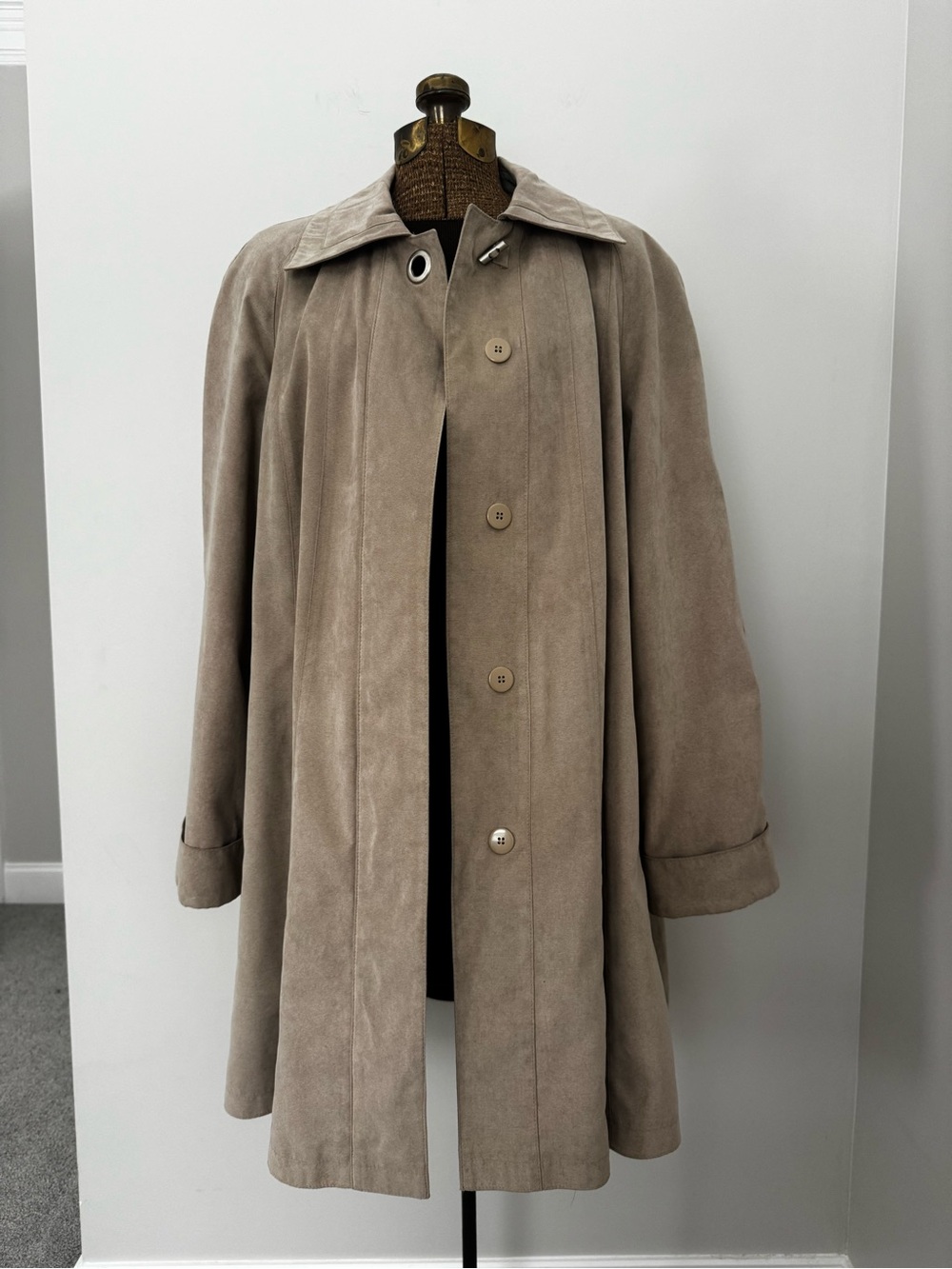 Vintage Fleet Street Faux Suede Trench Taupe Minimalist Capsule Sz 14